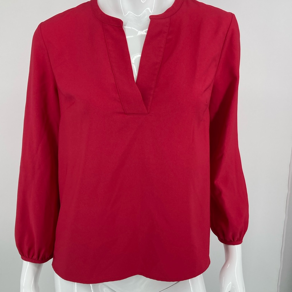 J. Crew Red 3/4 Sleeve Mandarin Collar Blouse